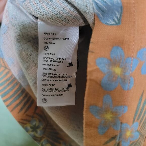 Tommy Bahama Aloha Shirt Medium Peach Silk Tropical Floral Hawaiian Short Sleeve - Picture 6 of 8